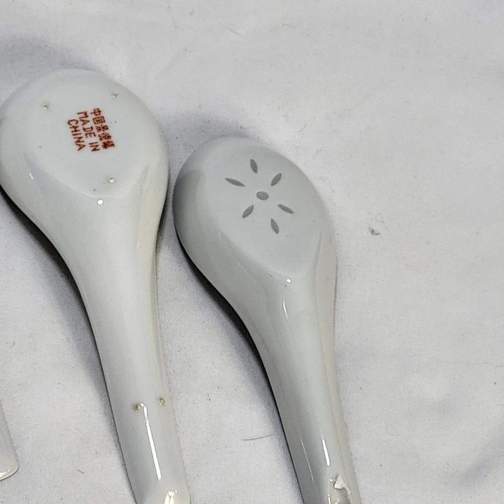 Vintage Chinese Porcelain Soup Spoons Set of 7 Tatung Famille Rose Floral Dragon